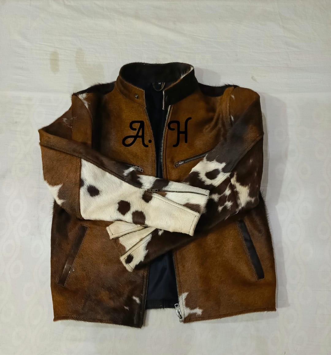 Vintage Western Cowhide Jacket with Real Hair-on Pony Skin And Cow Print Jacket