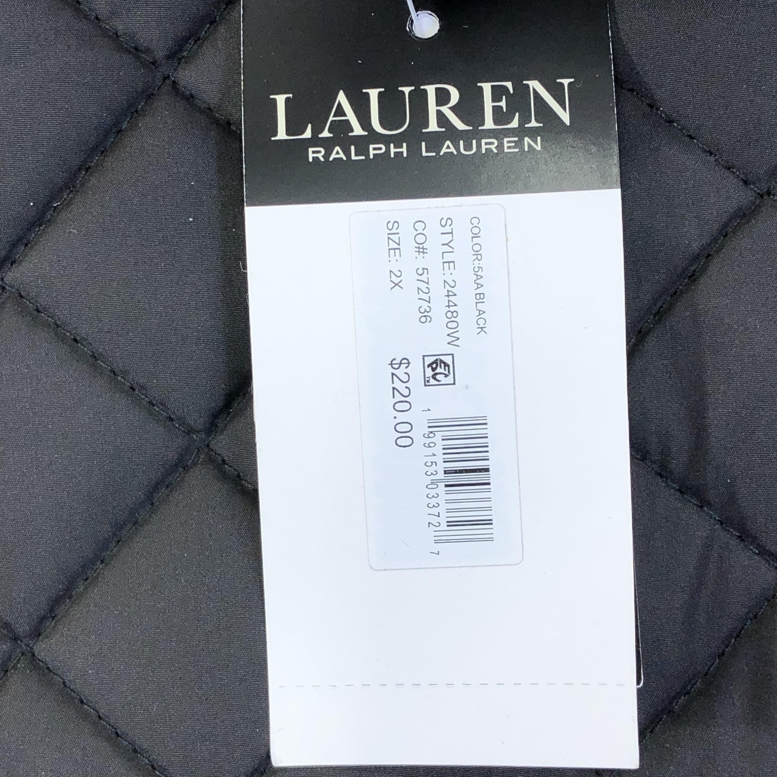 Lauren Ralph Lauren Quilted Jacket Womens 2X Plus Black Faux Fur Snap Lined