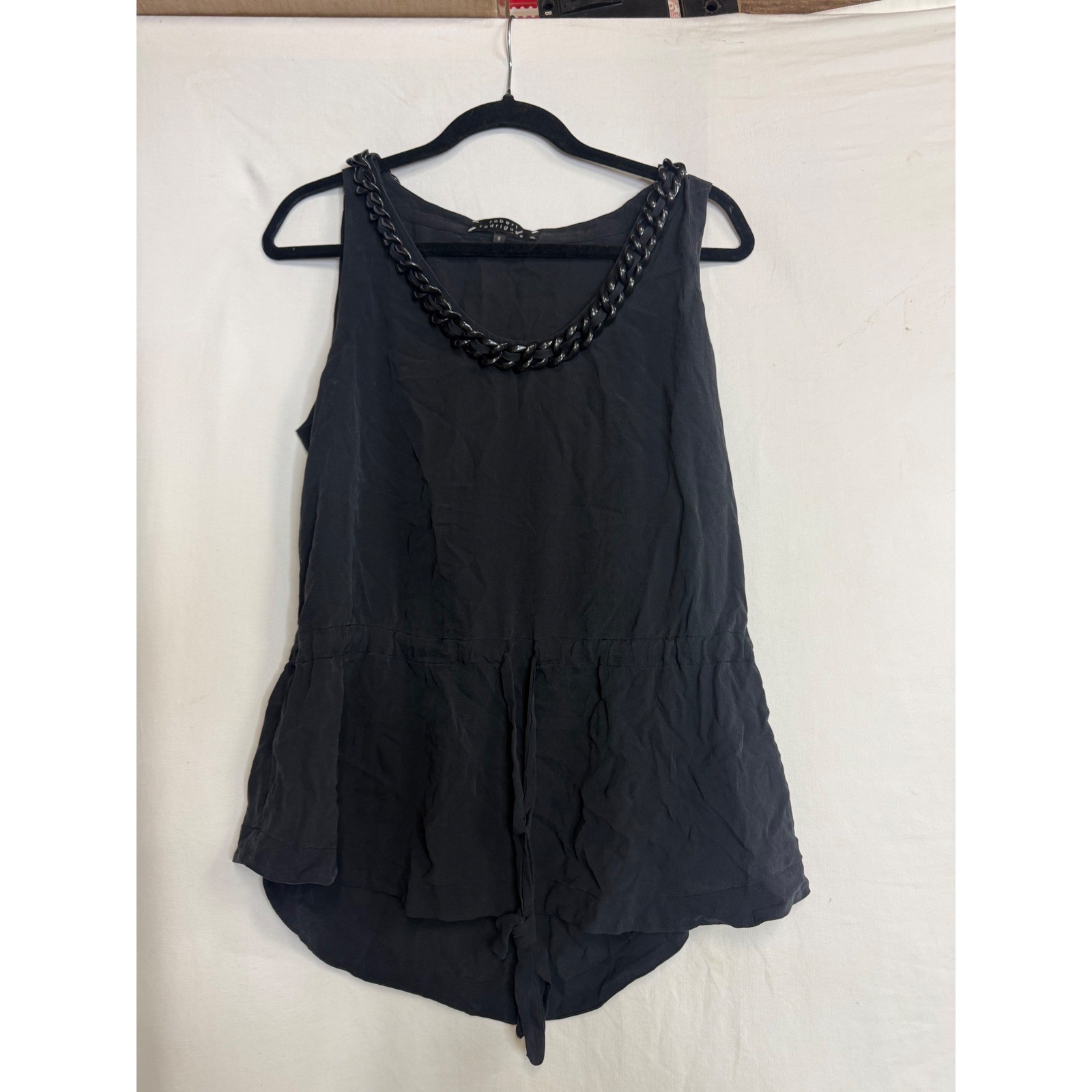 Robert Rodriguez Black 100% Silk Chain Neck Drawstring Waist Tank Top Blouse 6