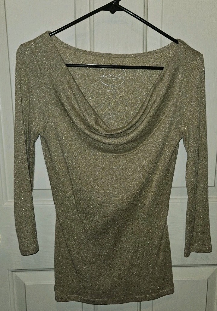I.N.C. Womens Glitter Gold Cowl Neck Top