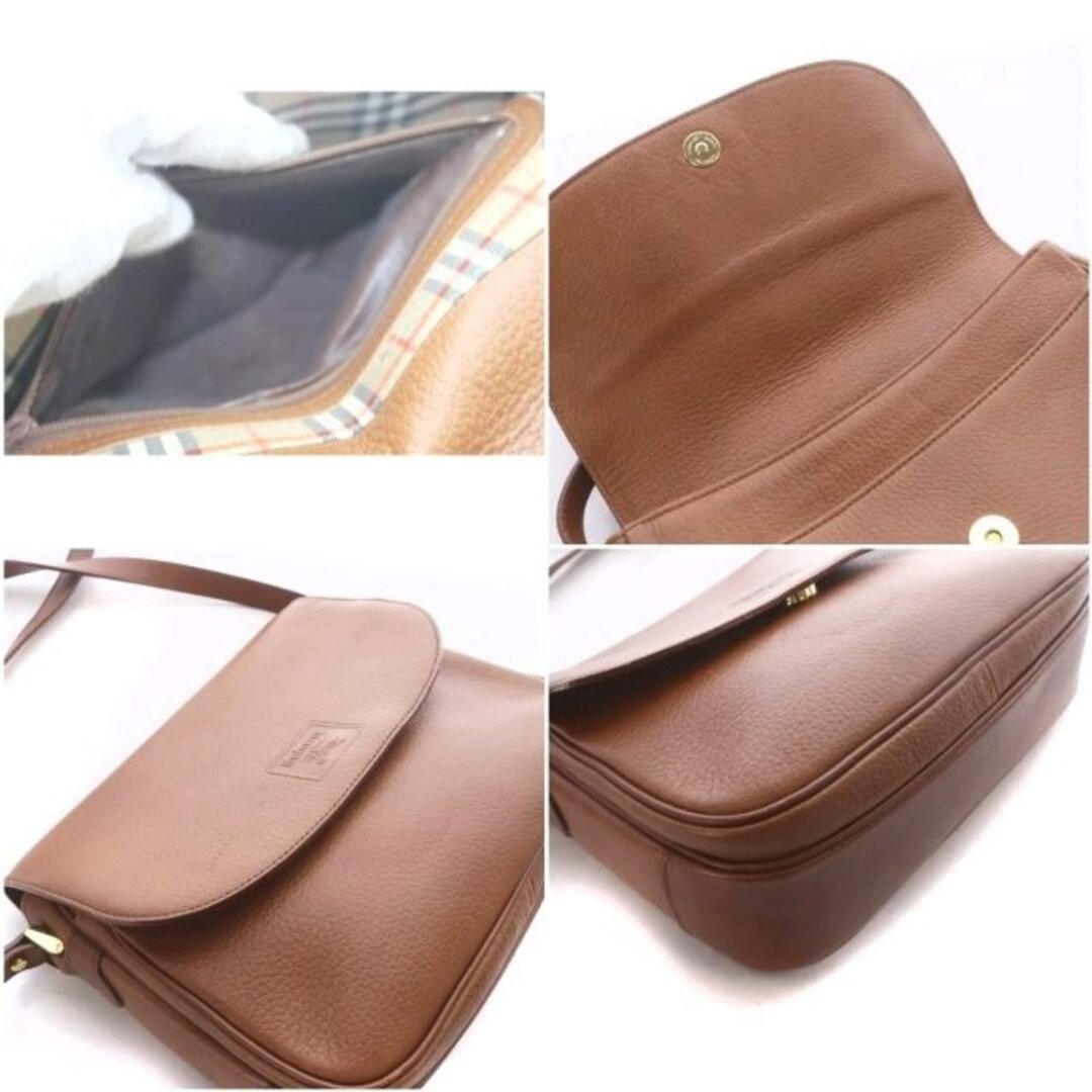 Burberrys Shoulder Bag One Shrink Leather Embossed Horsemark Brown YO33 Used 636