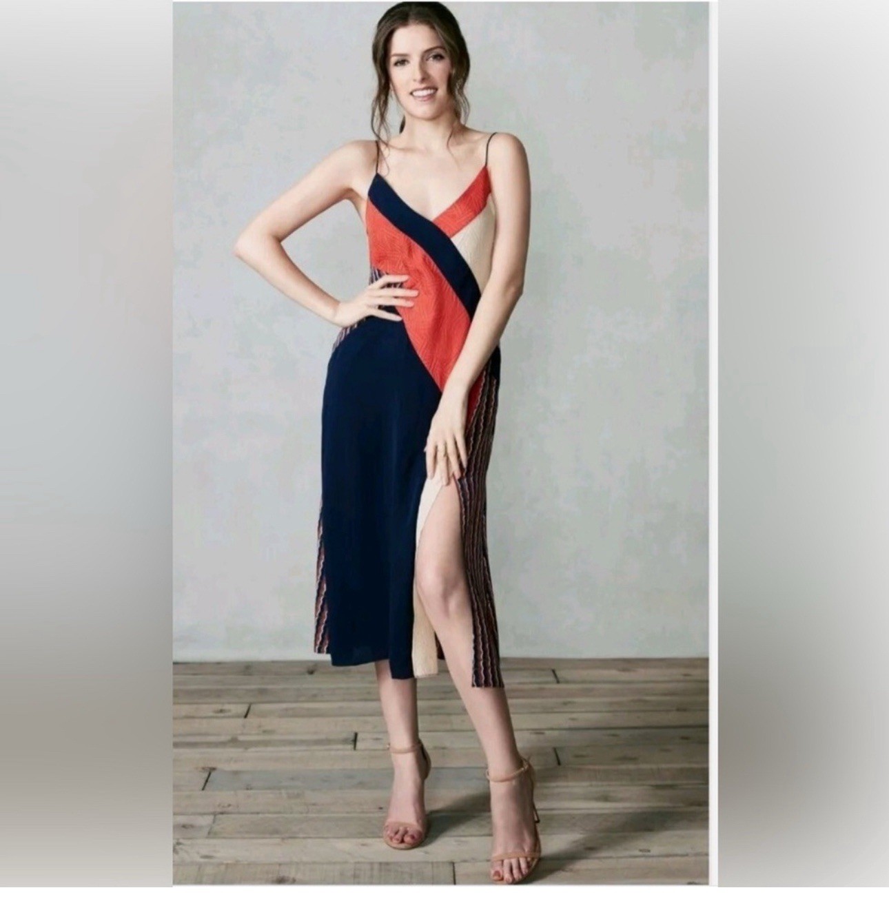 NWT Diane Von Furstenburg DVF Frederica Colorblock Sleeveless Silk Slip Dress 8