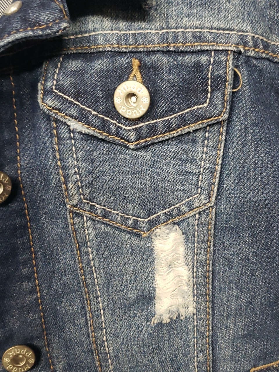 Mudd Women’s Denim Half Jacket Distressed Trucker Blue Cotton Blend Medium C12