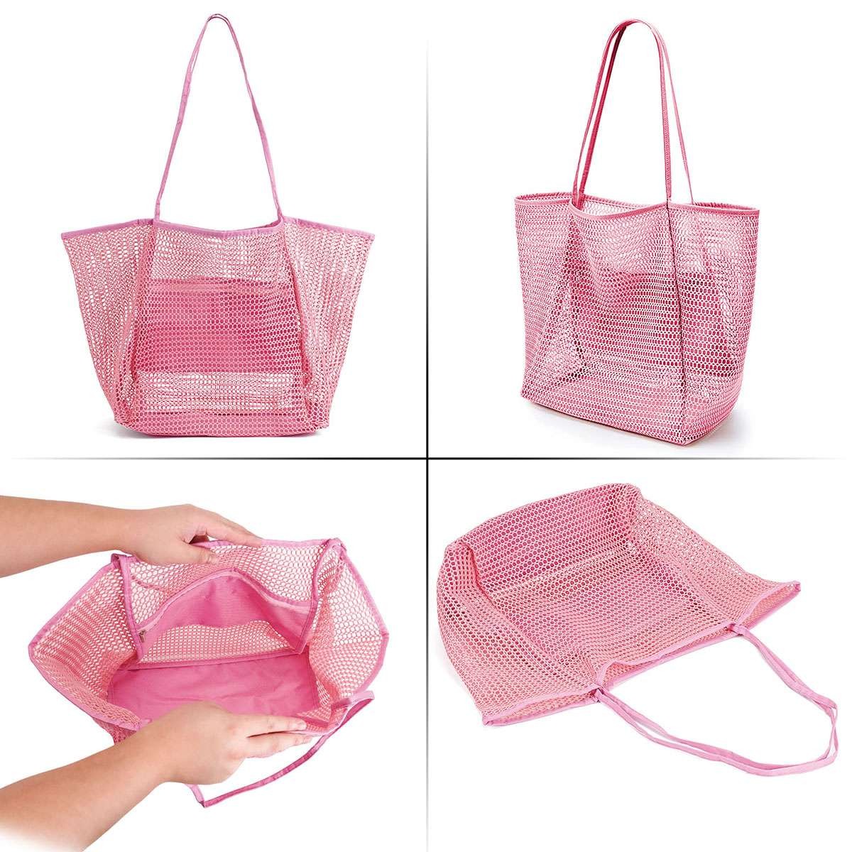 Summer Mesh Tote Bag, Lightweight Shoulder Bag for Beach Travel Pool & Gym