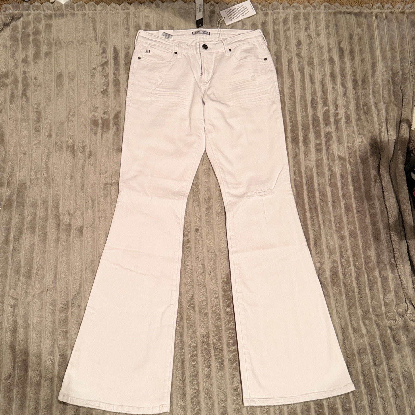 Dear John Rosie Mid Rise Flared Jeans 27 White Distressed Flare Stretch NWT