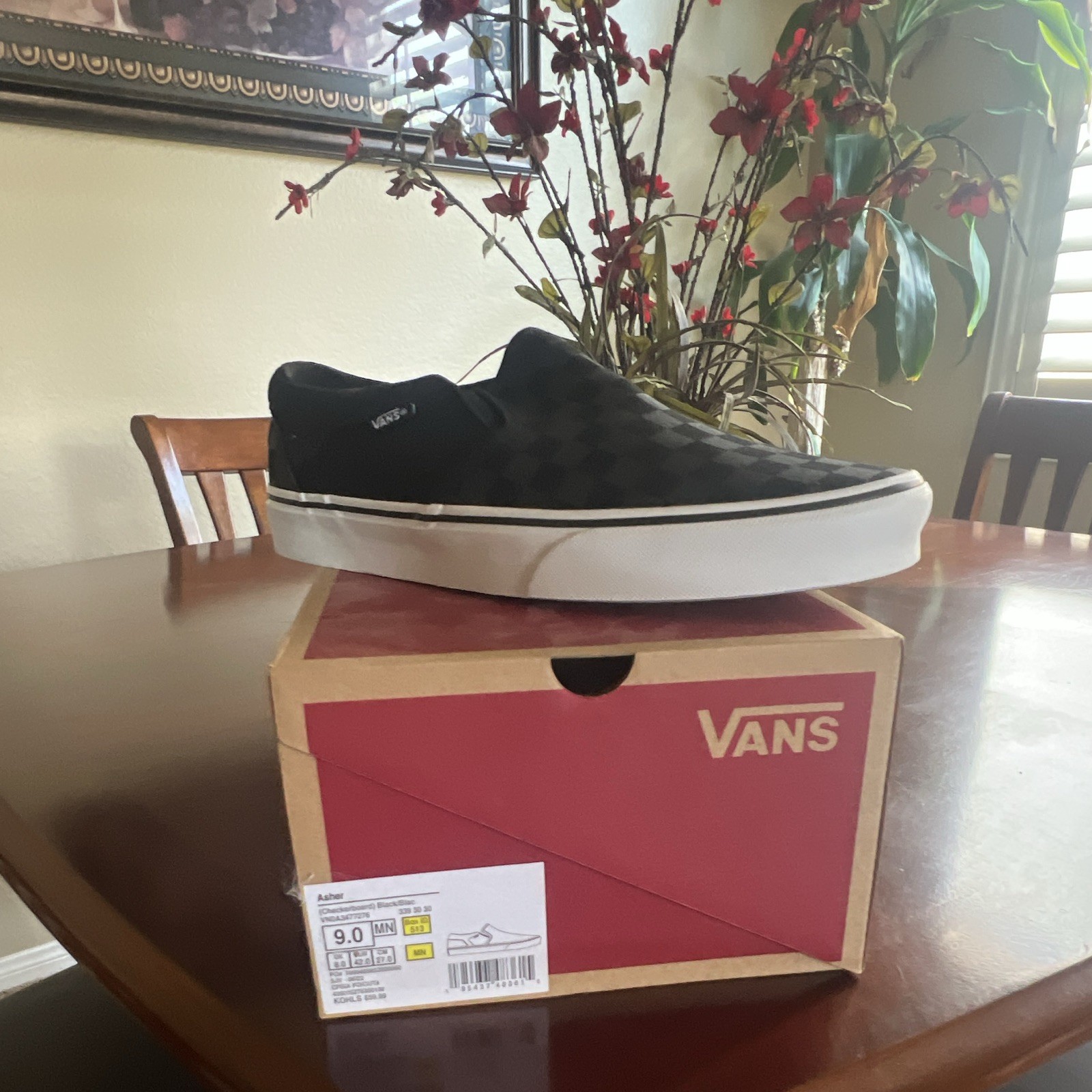 Vans Asher Slip-On Men’s Black Checkerboard Canvas Shoes US 9