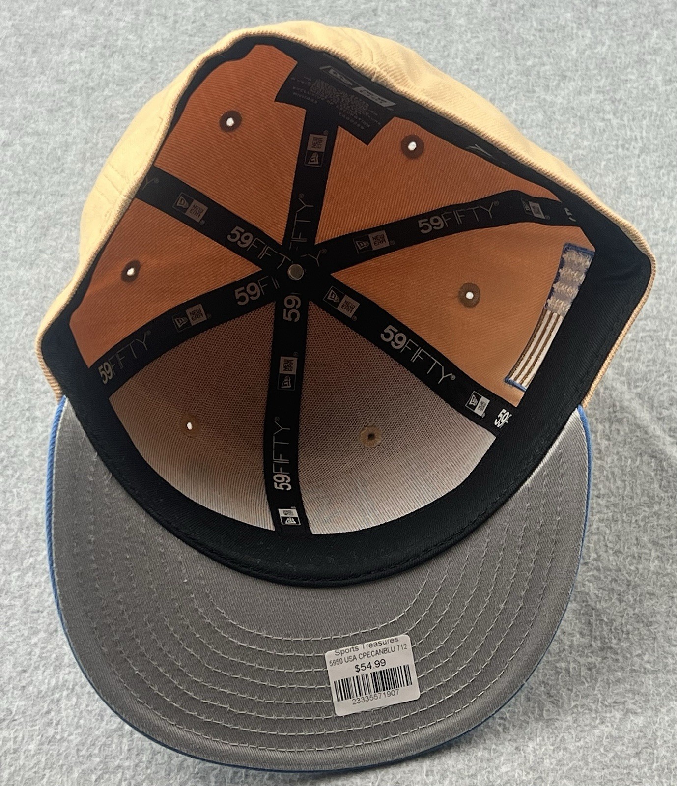 New Era USA 59FIFTY Fitted Hat Size 7 1/2 Khaki/Blue/Gold Hat New