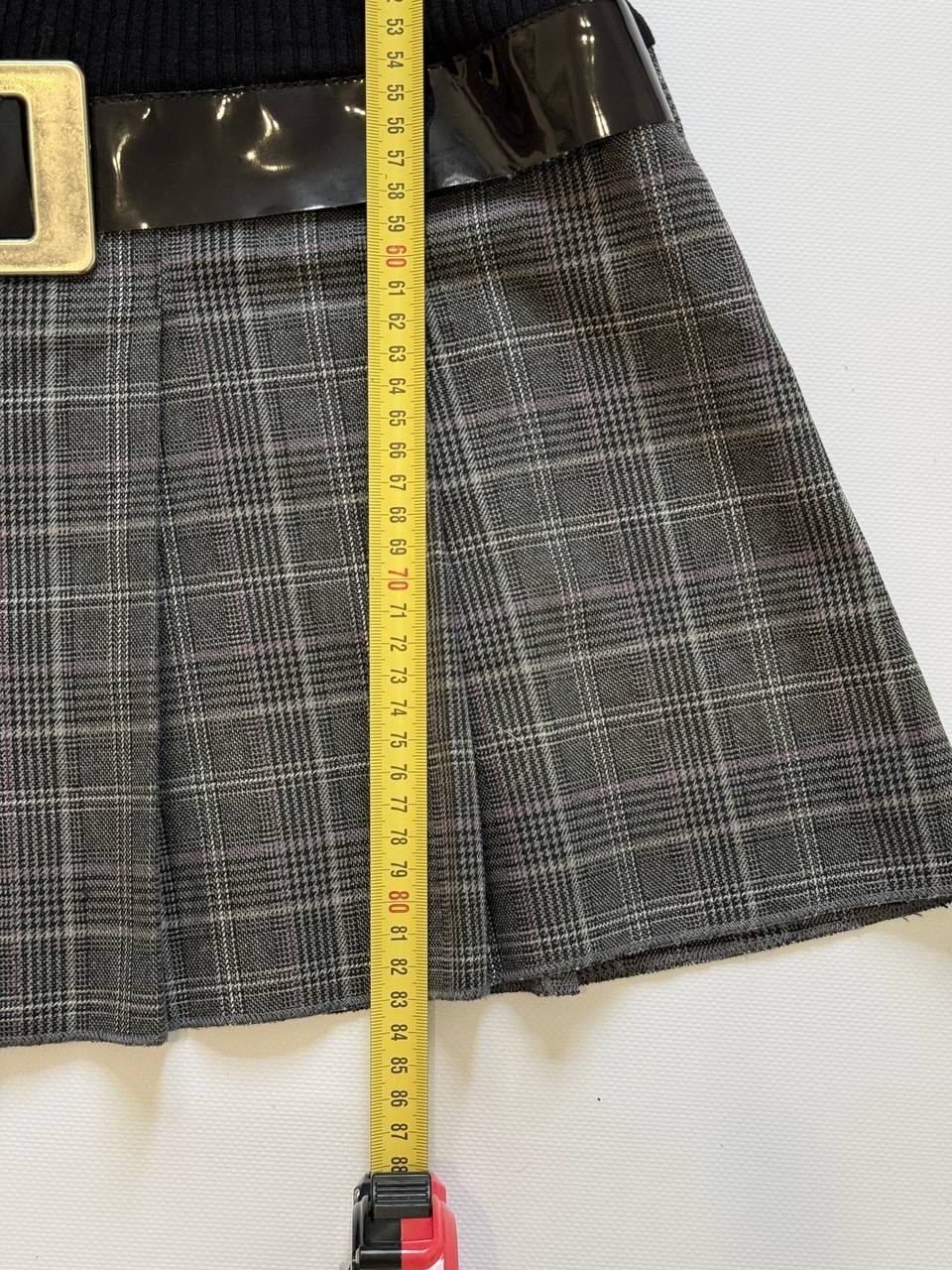 Vintage Morgan de Toi Black Rib Knit Wool Blend Plaid Pleated Mini Dress XS S M