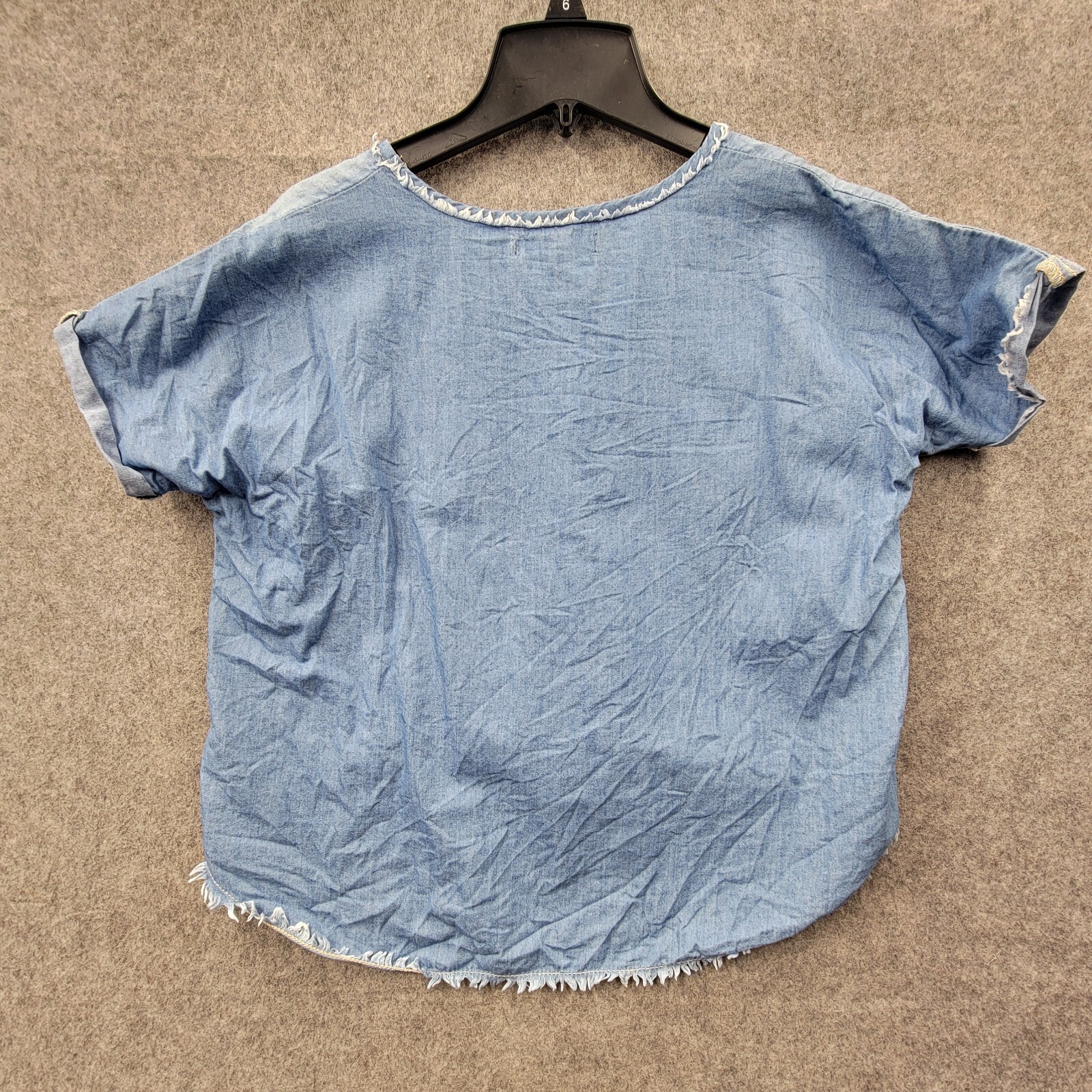 Velvet Heart Womens Blue Smooth Denim Top Shortsleeve Fringe Size S