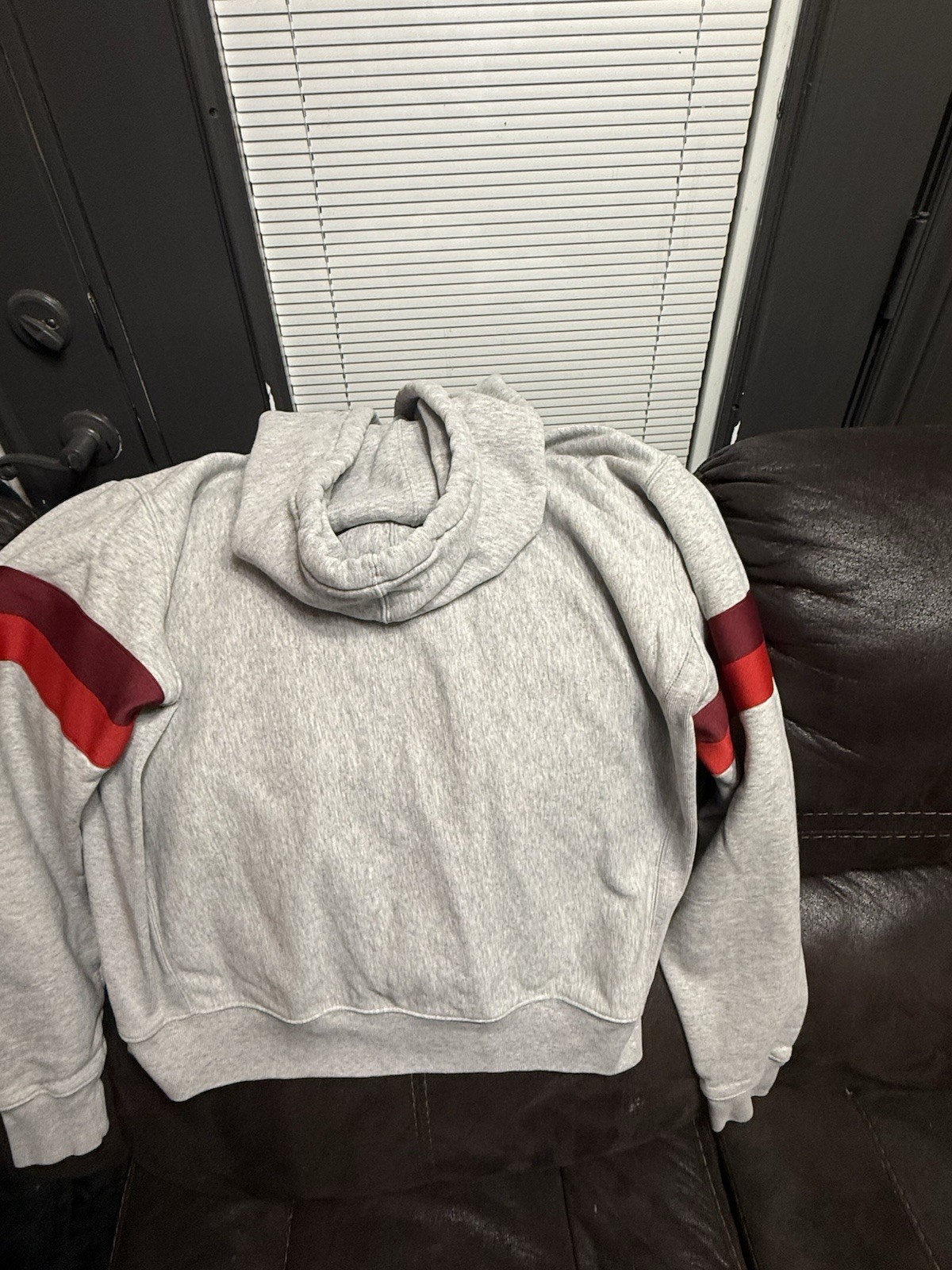 Champion Reverse Weave Men’s L Gray/Red Colorblock Logo 1/4 Zip Hoodie