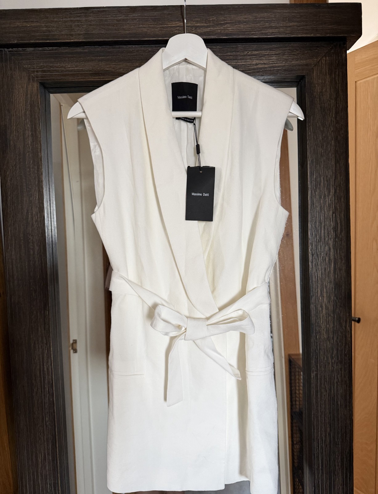 Massimo Dutti Linen Blazer Belted Dress White Sleeveless EU 36 US 4 Womens