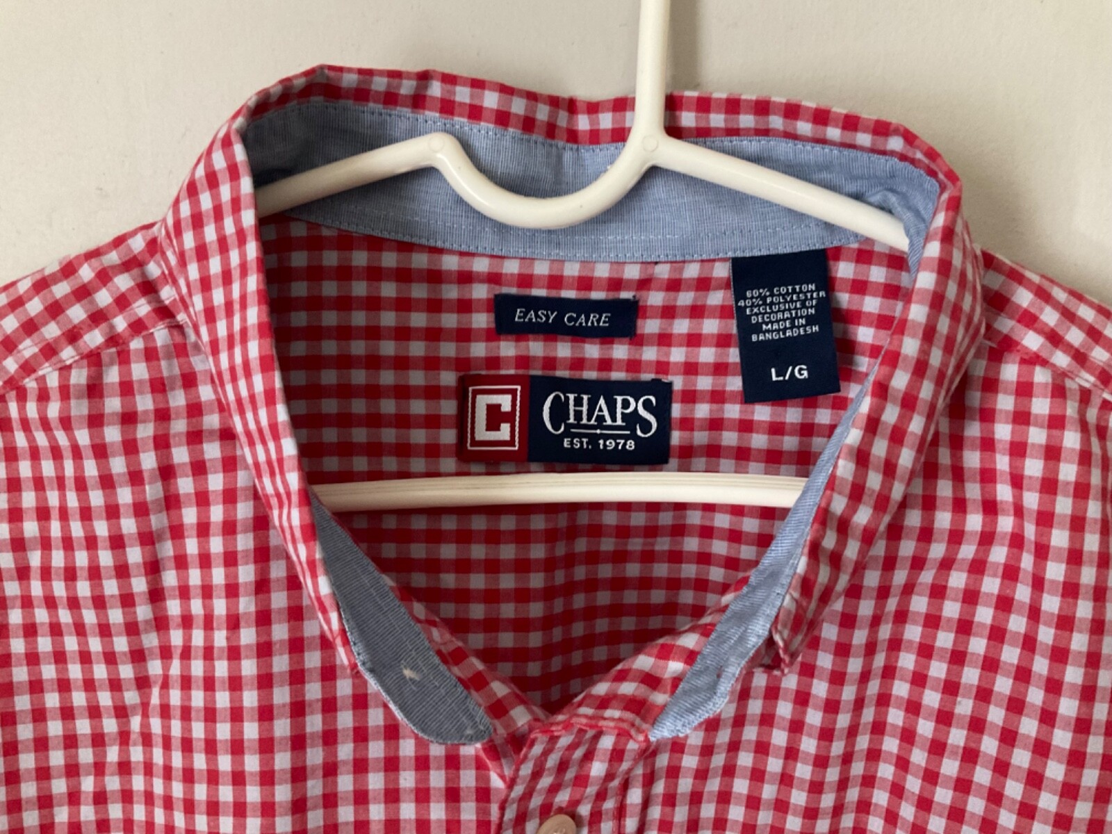 NEW Chaps Short Sleeve Buttondown Shirt Red/White Checked Mens L NWOT Lauren