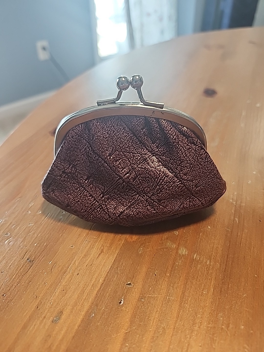 Small Vintage Italian Genuine Leather Burgandy Coin Purse