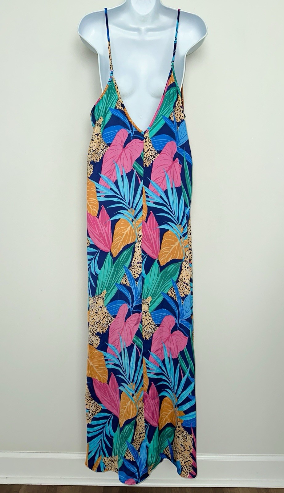 Van Winkle & Co Jungle Sleeveless V Neck Maxi Satin Chemise Nightgown Size 1X