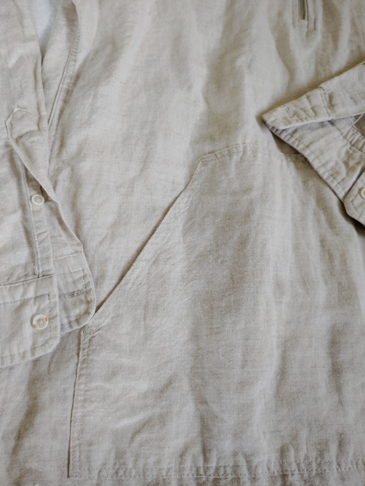 ZARA Mens Hooded 1/4 Zip Pullover Ring, Shirt Linen Blend Beige SZ Small Coastal