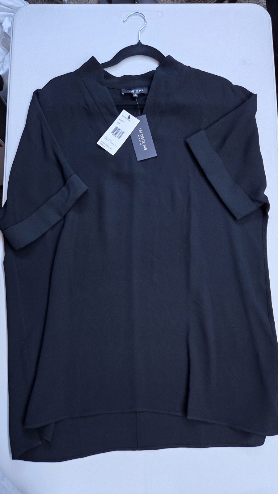 Lafayette 148 New York V-Neck Blouse Black 3/4 Sleeve L MBU11R-6013