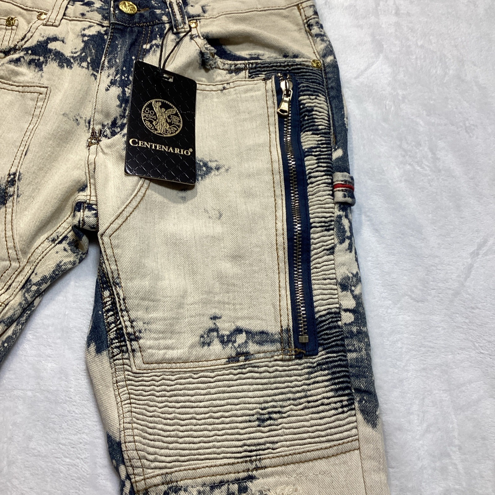 Centenario Men’s Distressed Moto Jeans Size 30×30 Acid Wash Biker Denim