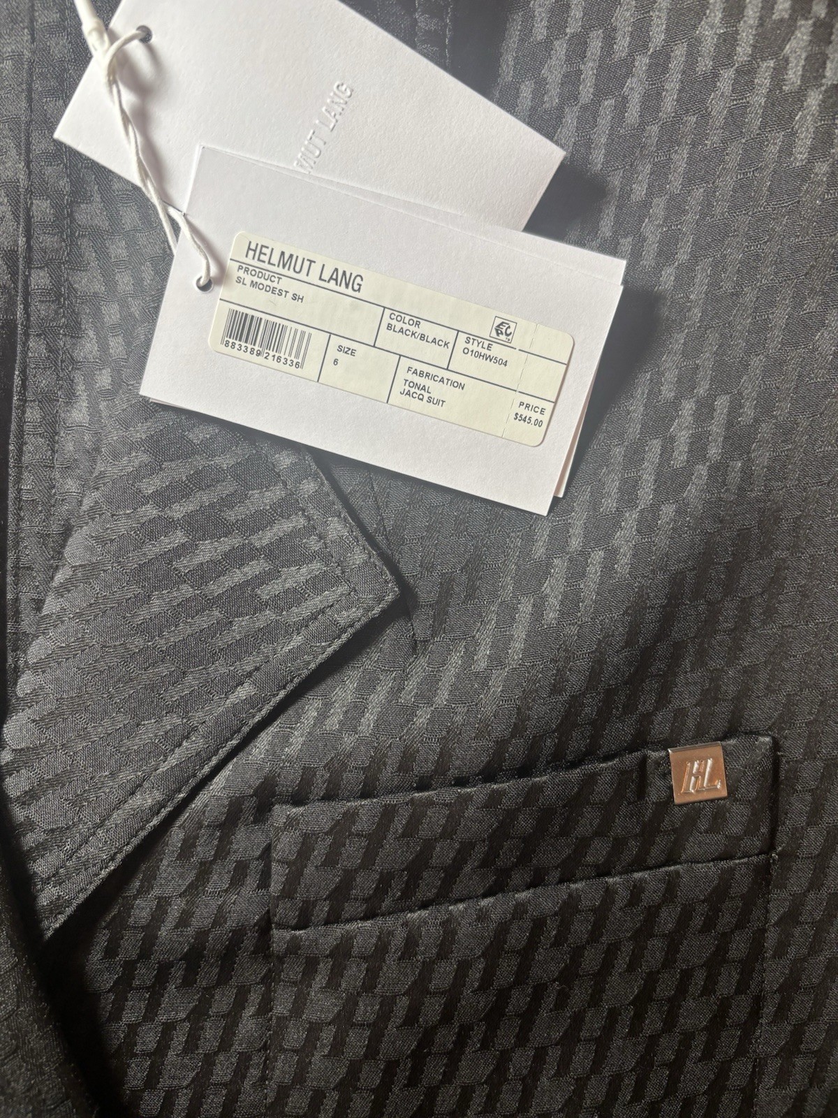 $545 HELMUT LANG Size 6 Sleeveless Modest Vest Black Tonal Jacquard Top
