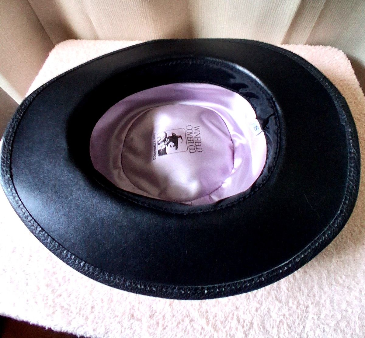 Vintage Winfield Cover Company Black Leather/Suede Hat Cowboy Western Adult S
