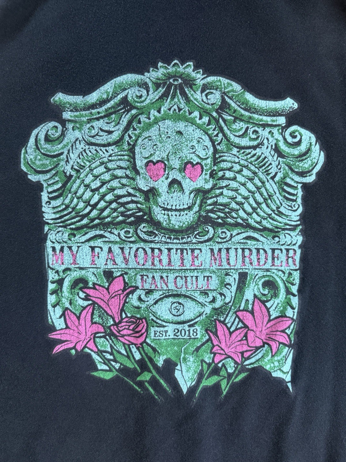 My Favorite Murder Fan Cult Black Zip Up Hoodie Tombstone Graphic Size L