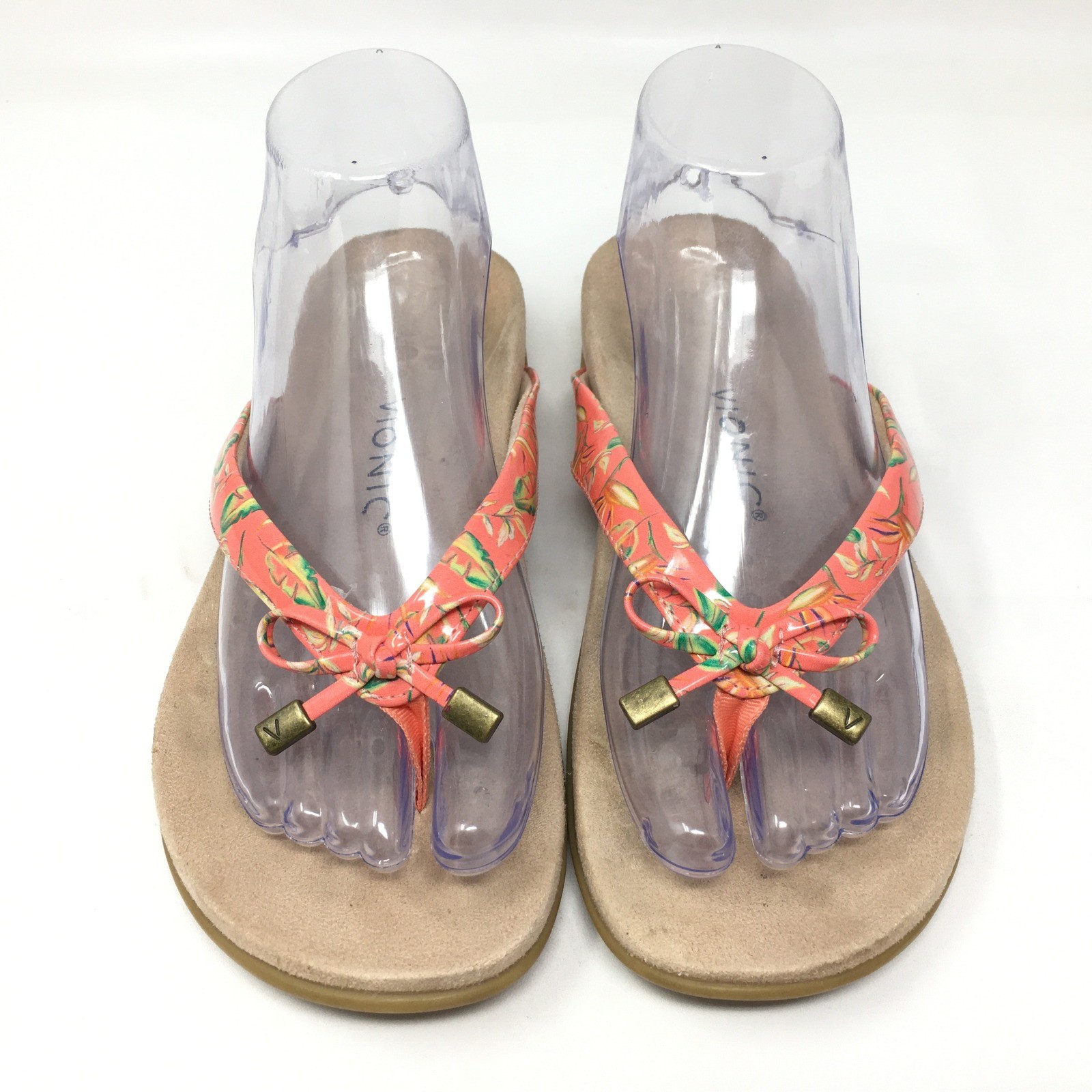 Vionic Bella II Flip Flops Sandals Shoes Womens Size 7 Pink Green Floral Ortho