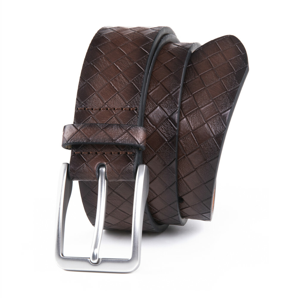 Men’s Grid Pattern Leather Casual Dress Belt for Mens