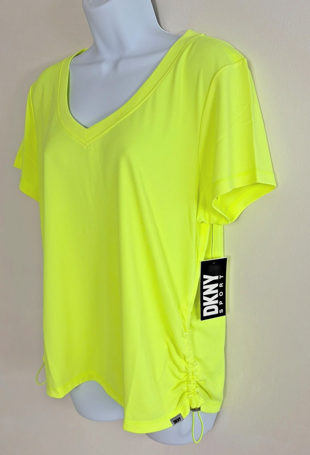 Dkny Sport Women’s Solid V-Neck Short-Sleeve Top Shirt Electric Yellow X-Large
