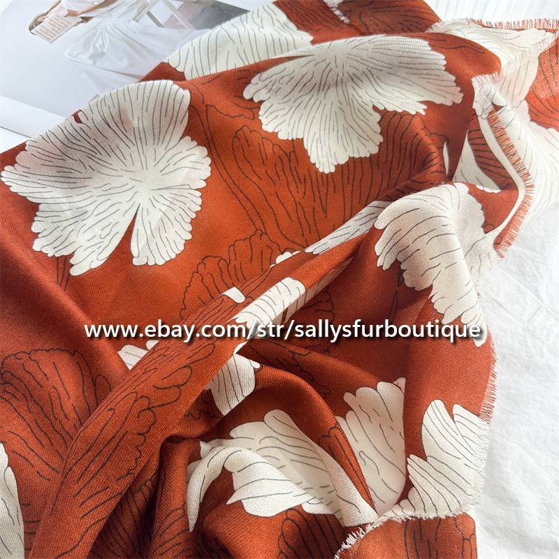 Sallys Boutique Cashmere Ring Scarf Wrap Shawl Leaves Print Delicate 78″*39″