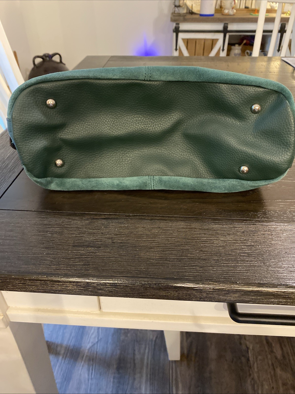 Tignanello Green Suede Leather Purse Shoulder Bag Zip Close Double Straps
