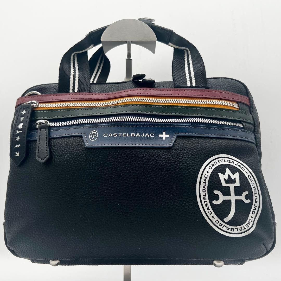 CASTELBAJAC Vintage 2Way Shoulder Handbag Yacht Logo Black Leather