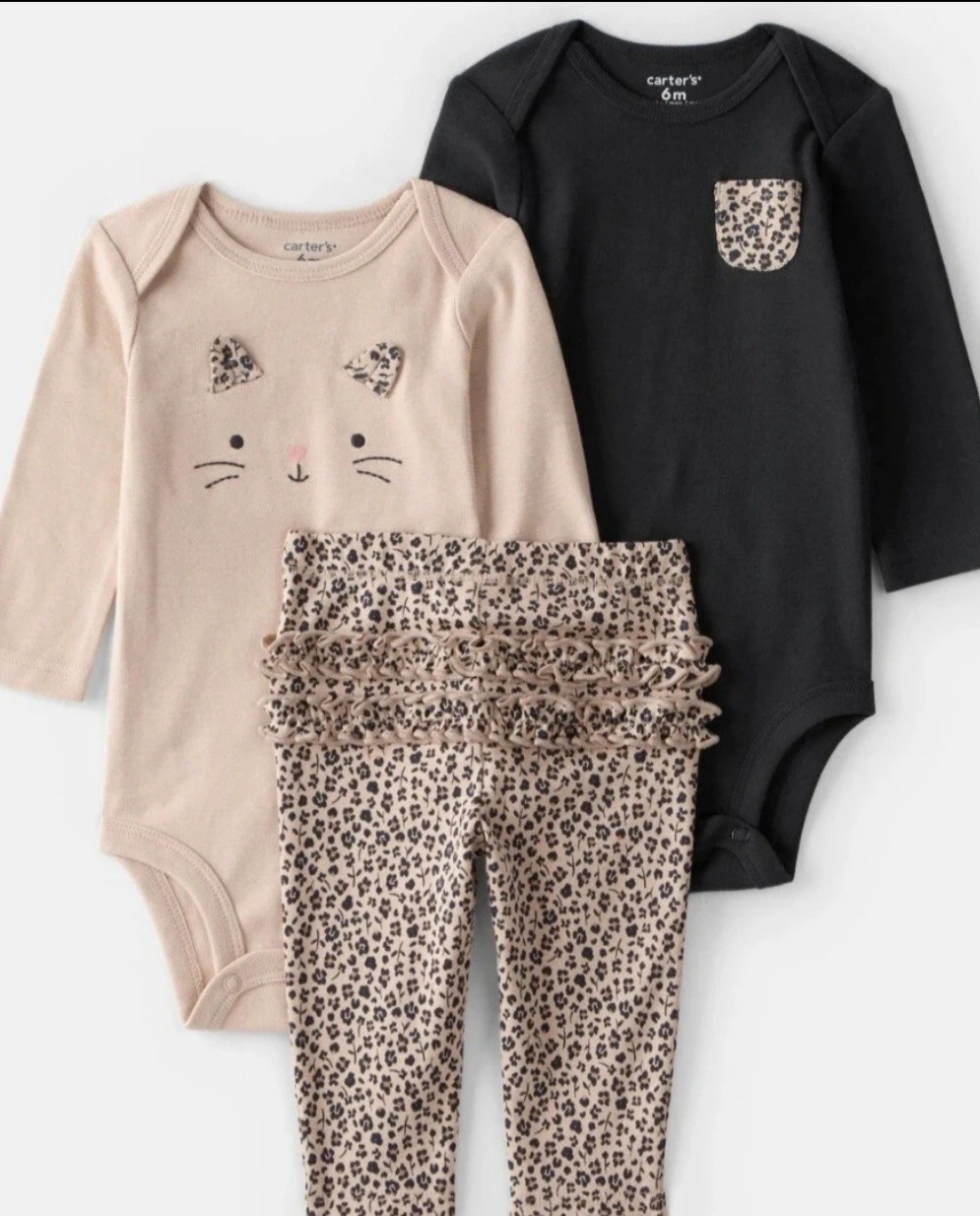Carter’s Girls 24mo-2t 3-Piece Cat Animal Print Long Sleeve Bodysuit Pants Set