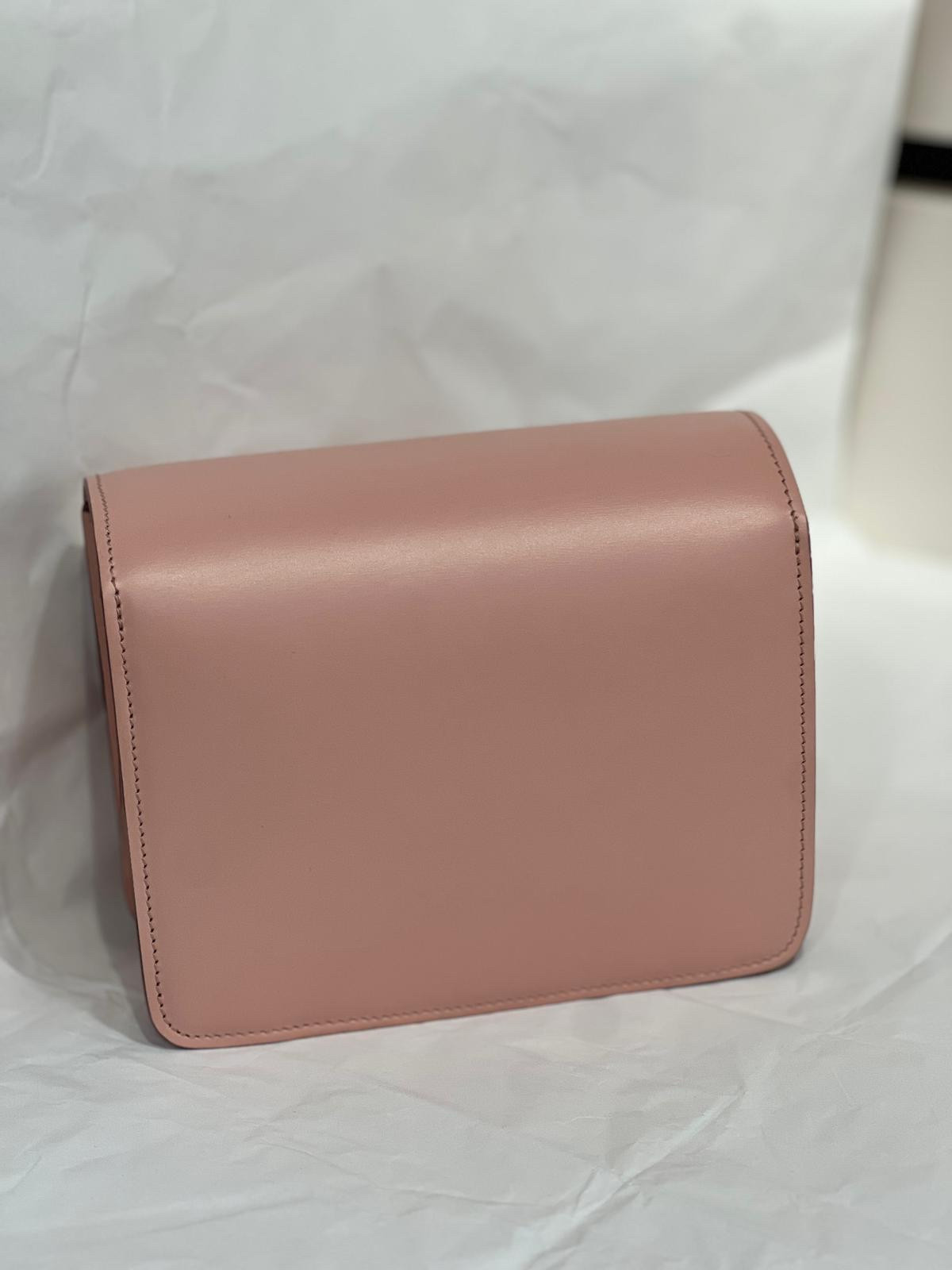Authentic Celine Classic Box Mini Smooth Calfskin Shoulder Bag Pink Silver-Tone