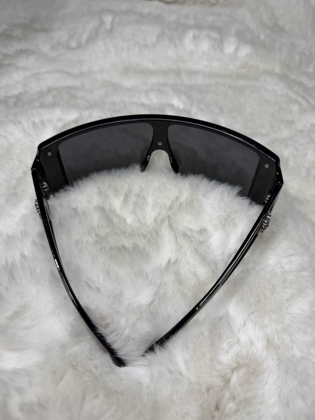 Oversized Shield Wrap Sunglasses with Medusa-Style Emblem Detail