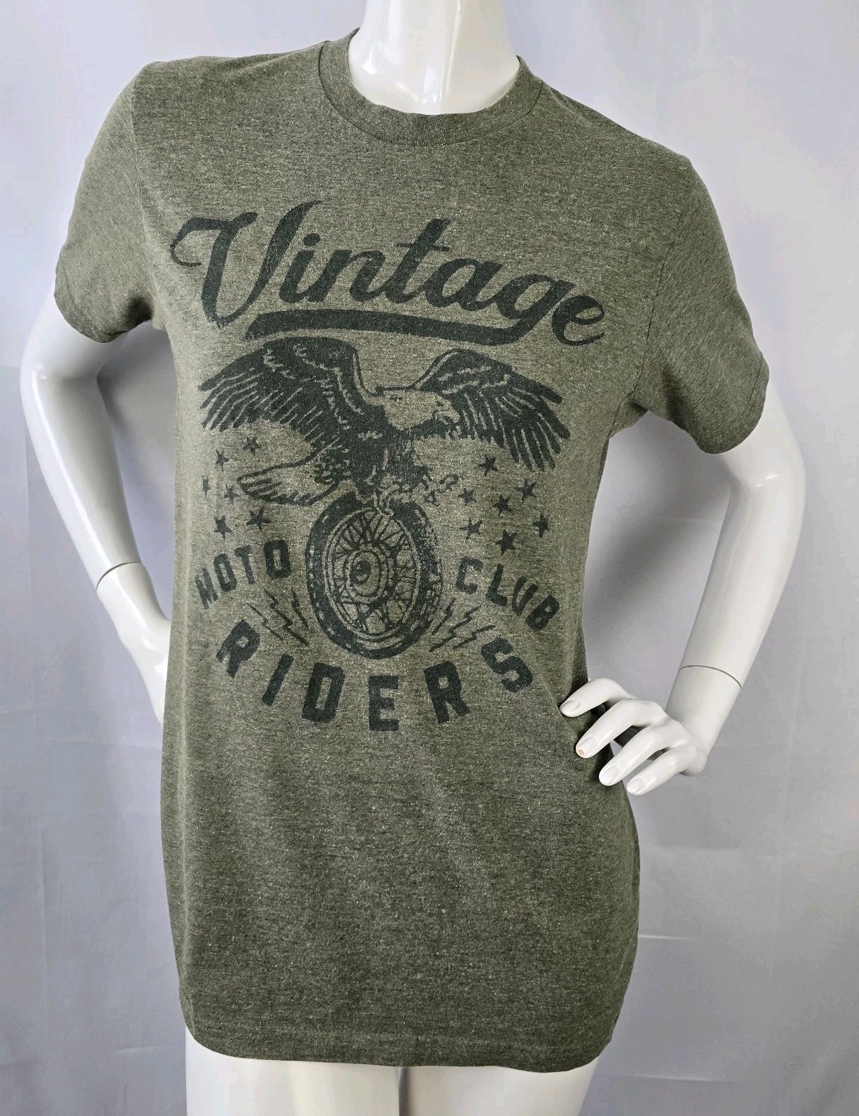 Hybrid Vintage Moto Club Riders Graphic T-Shirt Medium Mens Green Cotton/Poly