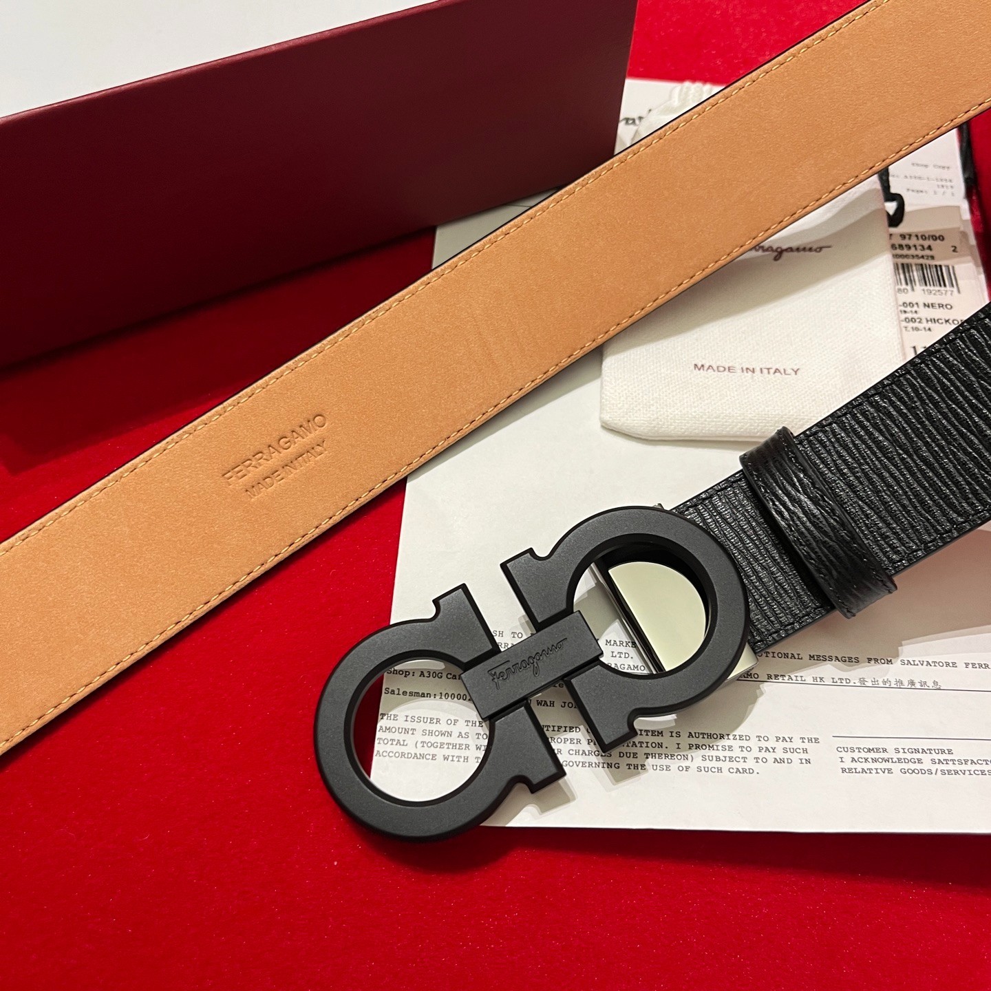 Salvatore Ferragamo Belt Handcrafted Genuine Italian Leather Black Buckle