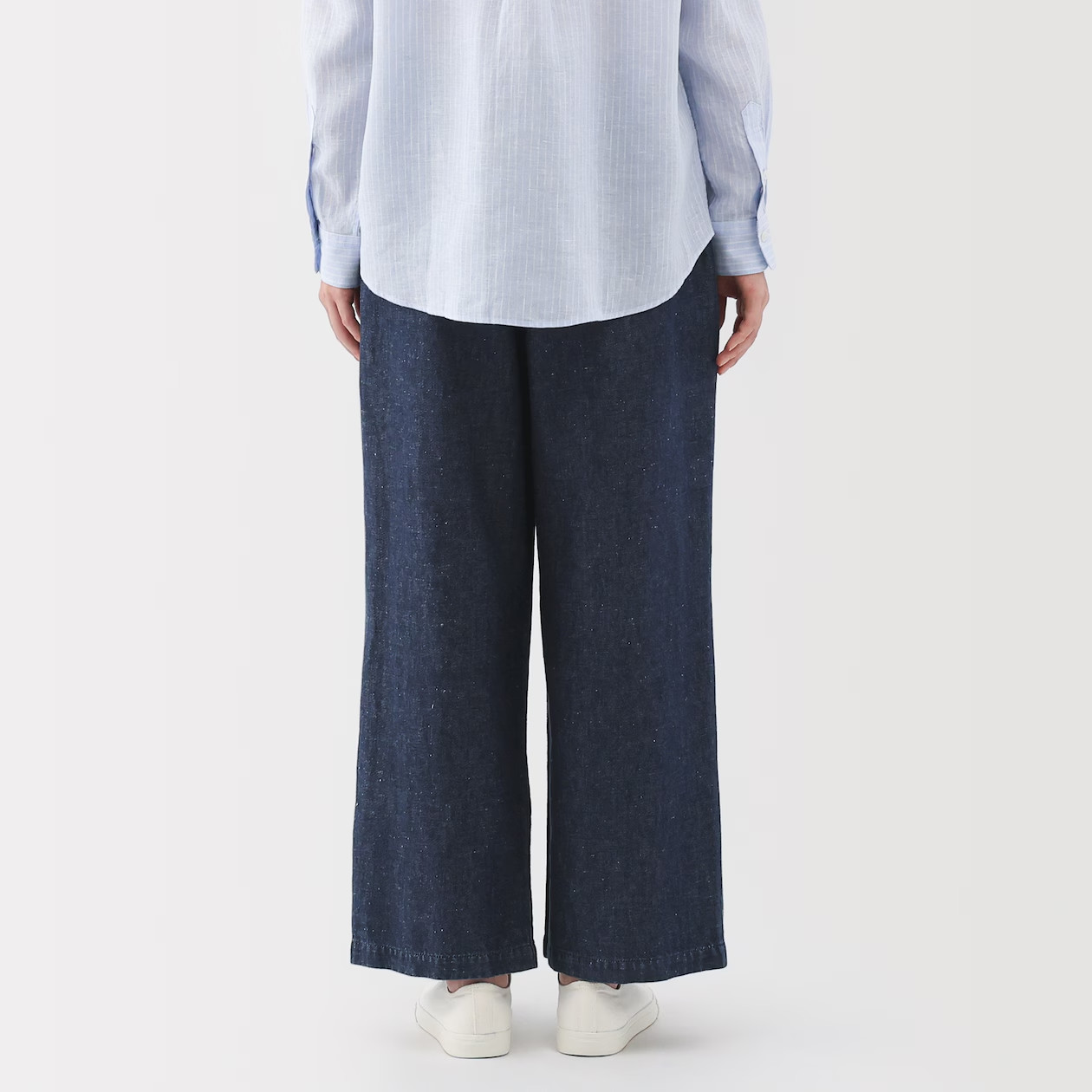 MUJI Womens Organic Cotton Linen Denim Easy Wide Pants Dark Navy FedEx