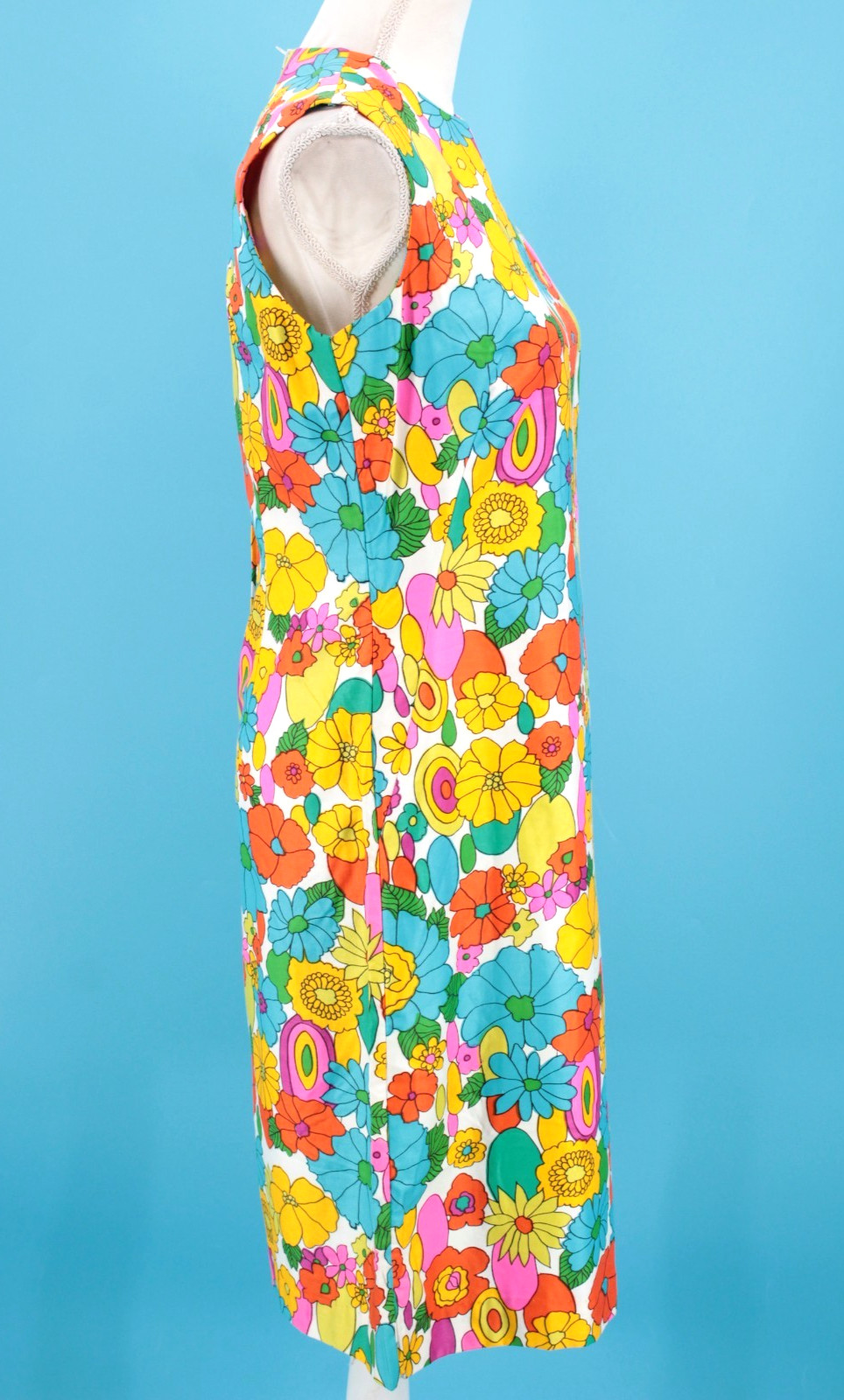 VTG 60s Bright Colorful Psychedelic Floral Sheath Dress Sz S/M 1960s John Abbott