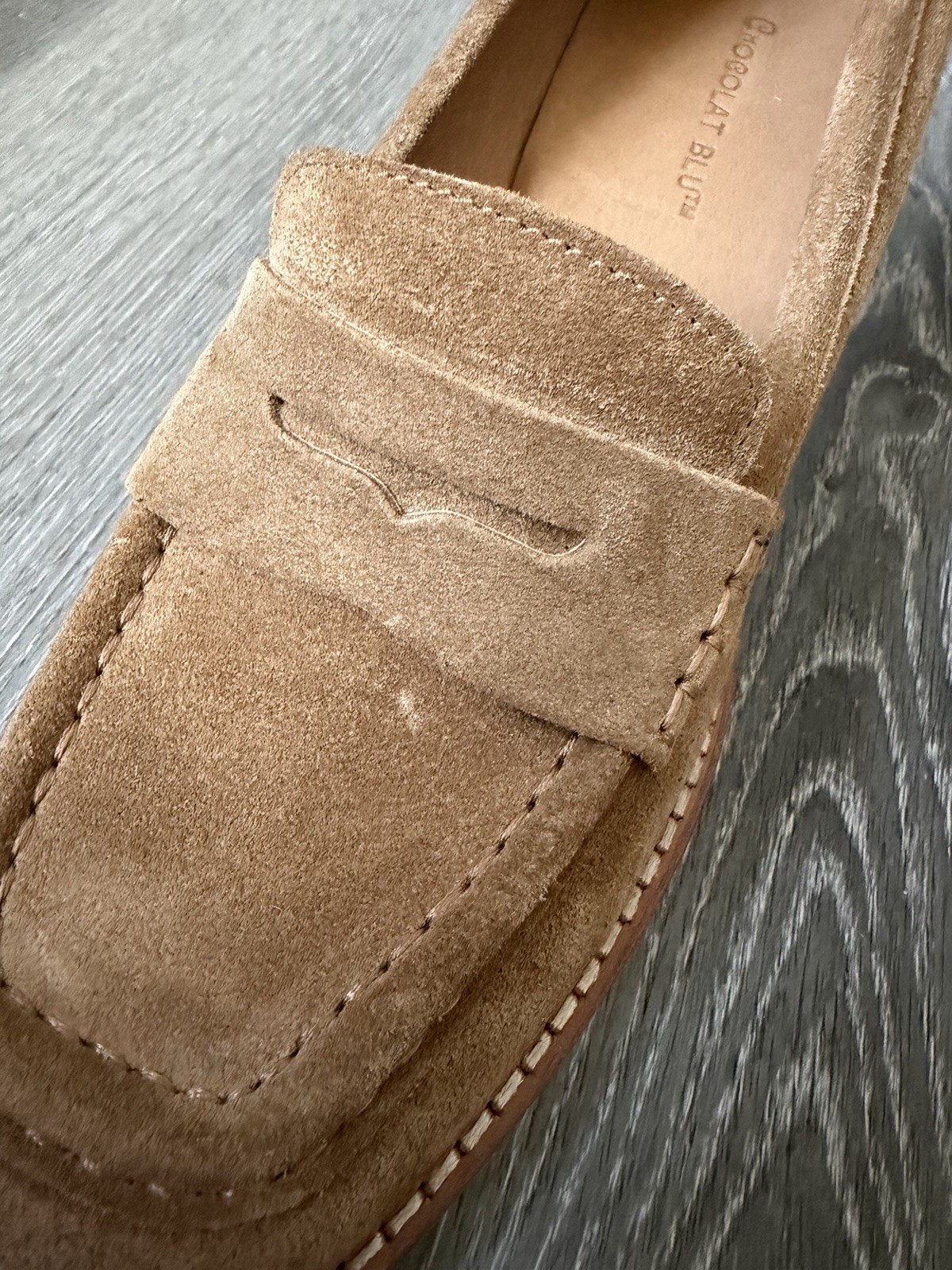Chocolat Blu Penny Loafer Pump Heels Womens Size 8 Tan Suede Leather