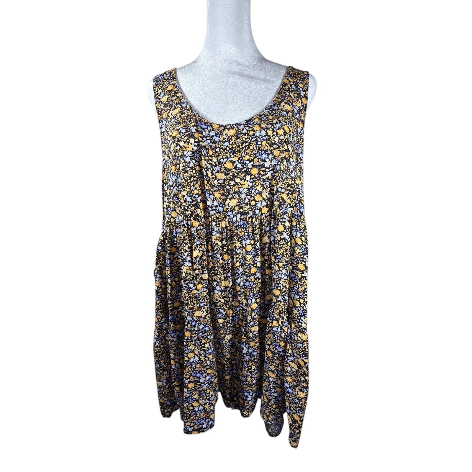 Natural Life Rosie Sleeveless Romper Medium Black Yellow Ditsy Floral Boho