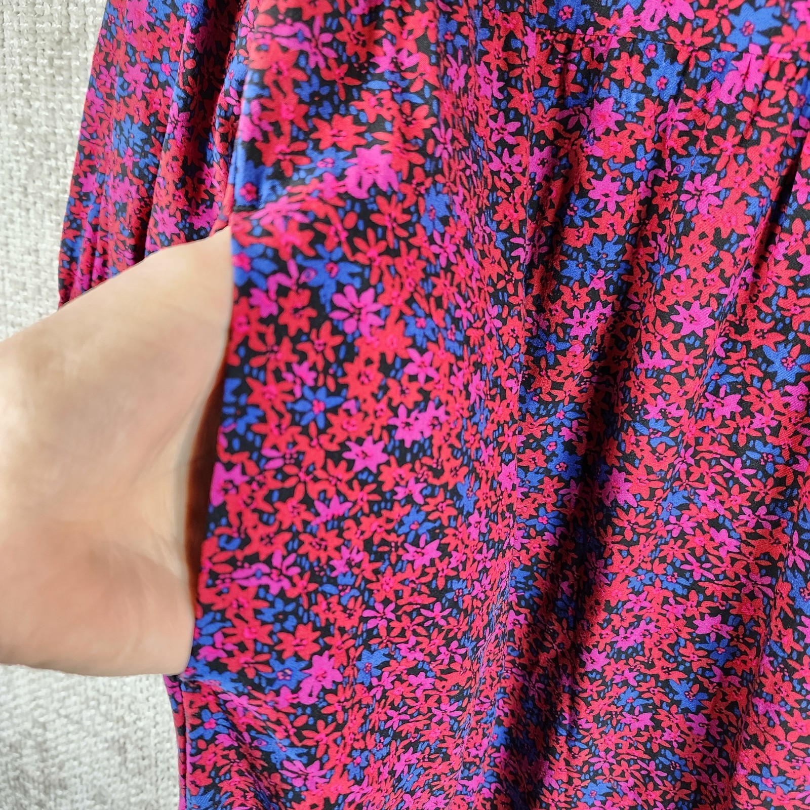 GAP Ruffled Maxi Dress Womens S Red Blue Purple Floral Smocked Cuff Cottage