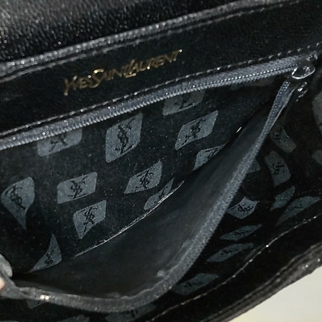 Yves Saint Laurent Shoulder Bag Lizard YSL Leather Black Size:W:7.9 × H: 6.7 in.