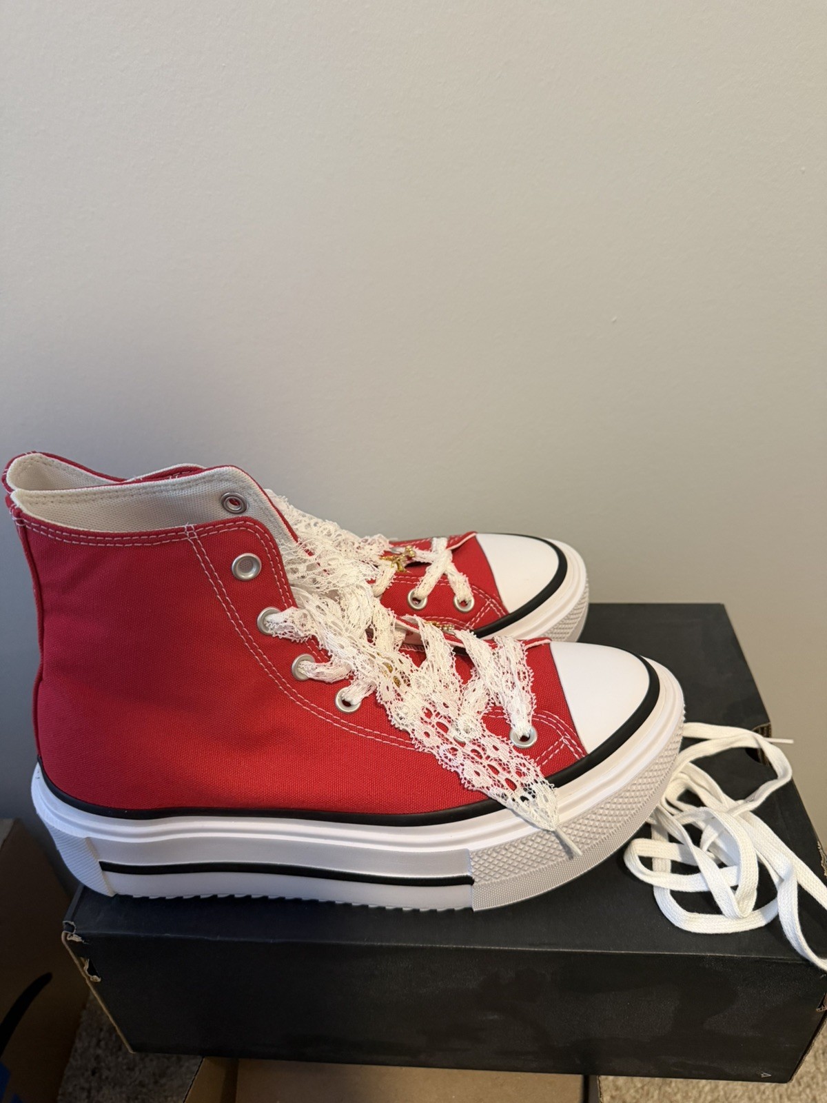 Converse CTAS Lift Double Stack Hi Red Platform Chicago Custom with Charms W9/M7