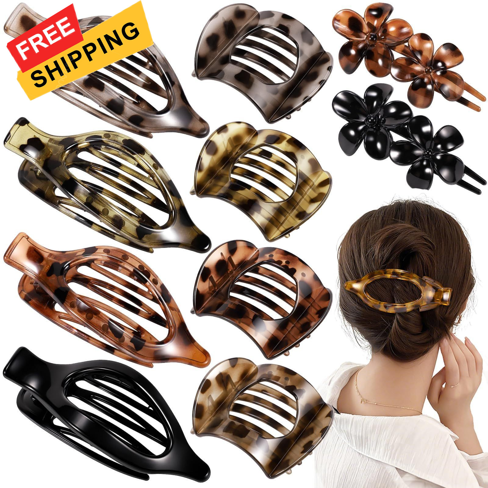 Obeoby 10 Pcs Flat Hair Clips for Women, 1 Count (Pack of 10), Tortoiseshell
