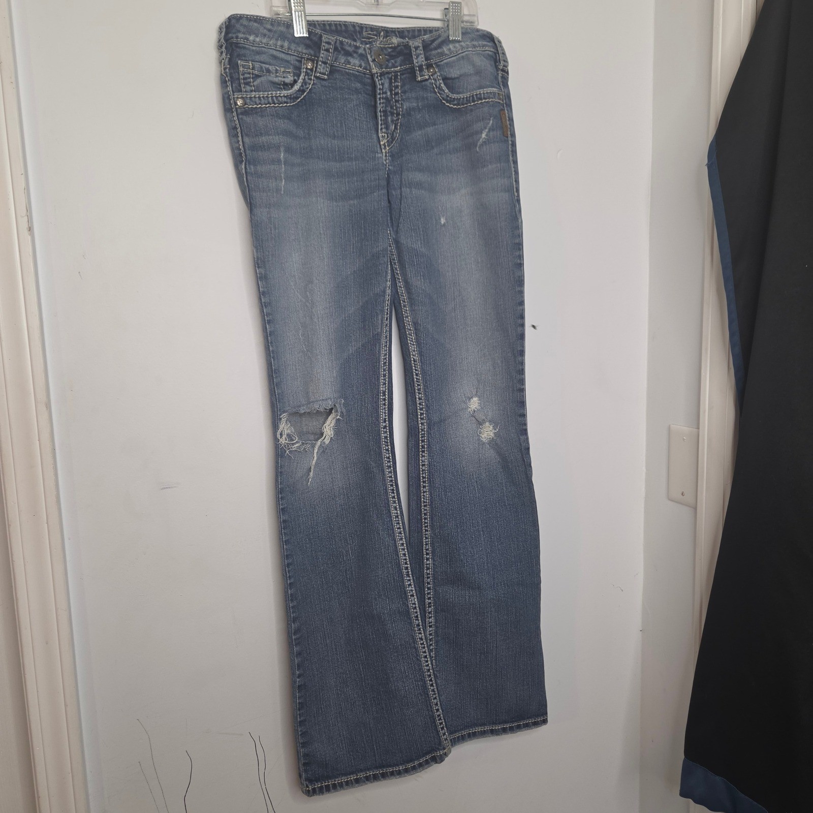 Silver Jeans Co Alex Bootcut Distressed Medium Wash Denim Jeans Womens 29×31