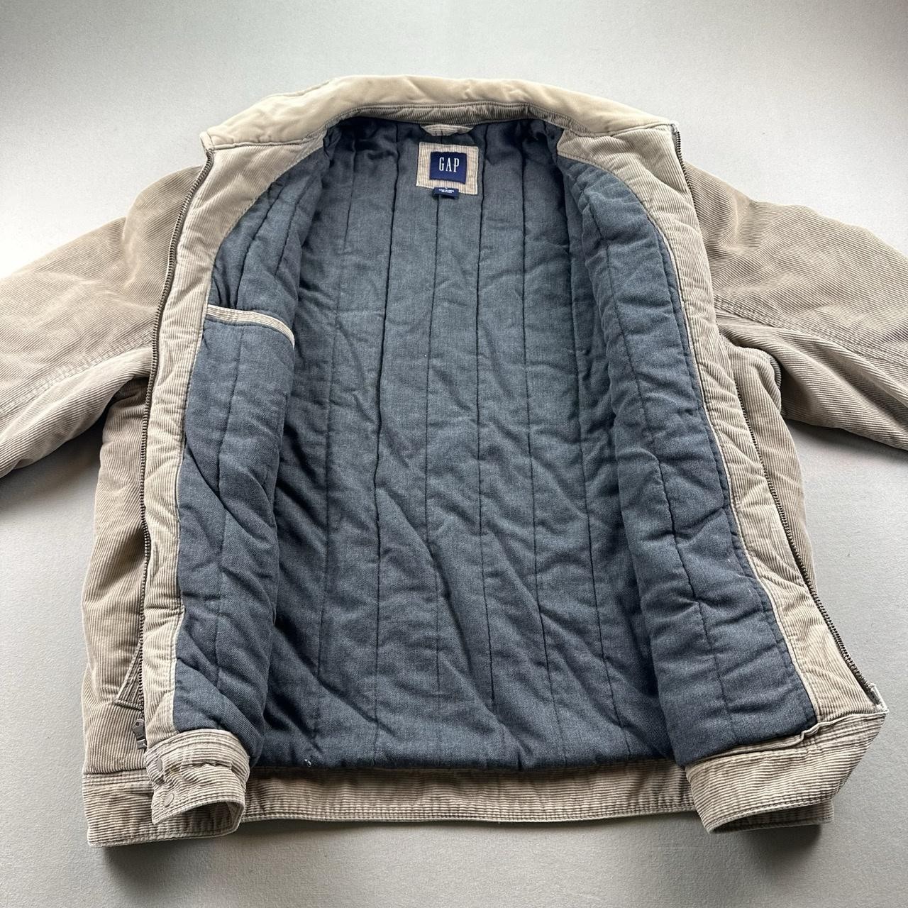 Vintage GAP Jacket Mens Large Beige Corduroy Insulated Quilt Lined Zip Work y2k