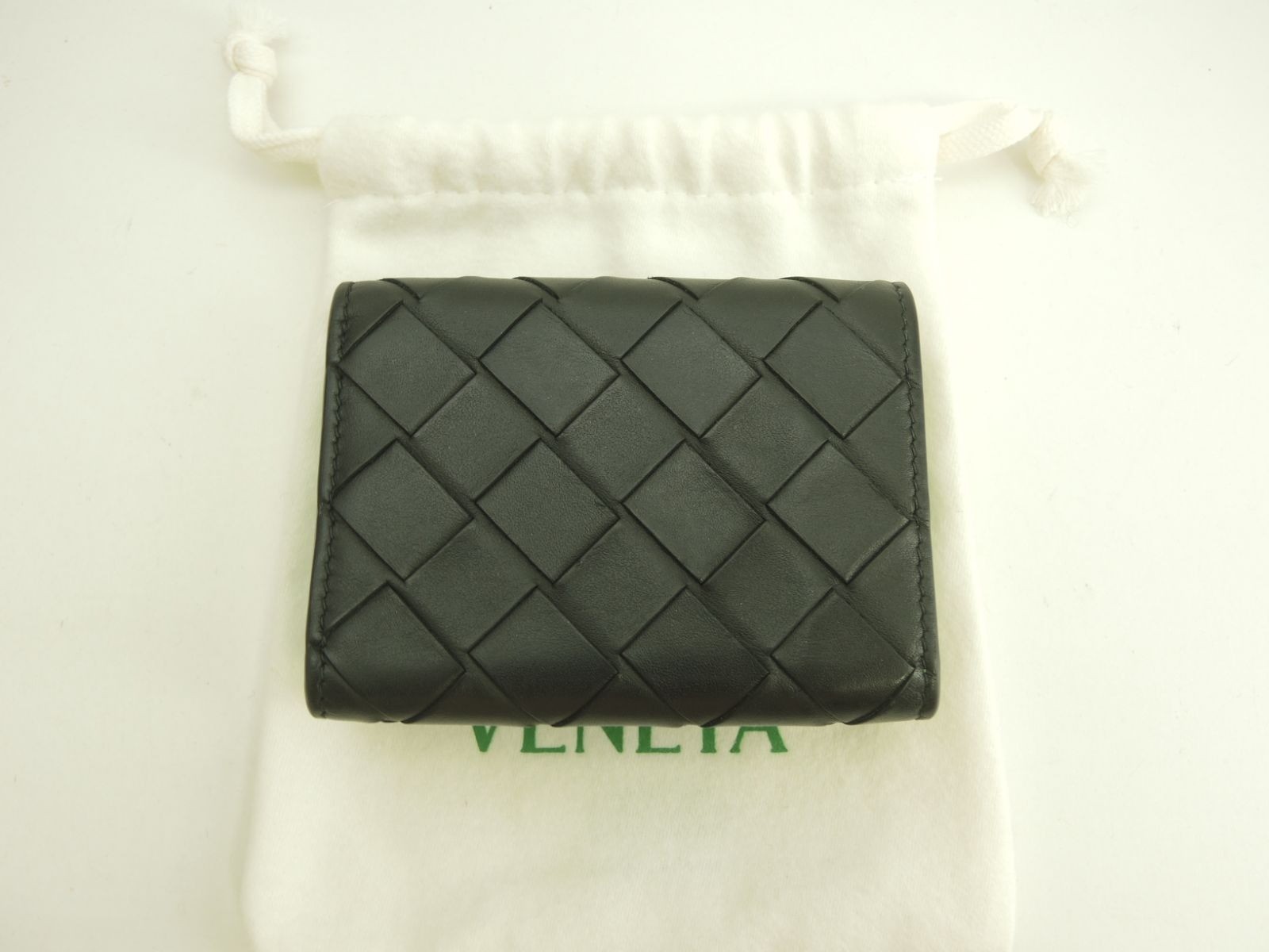 Bottega Veneta Mini Wallet Medium Intrecciato Leather Black Green 3.7*2.8*1.3in