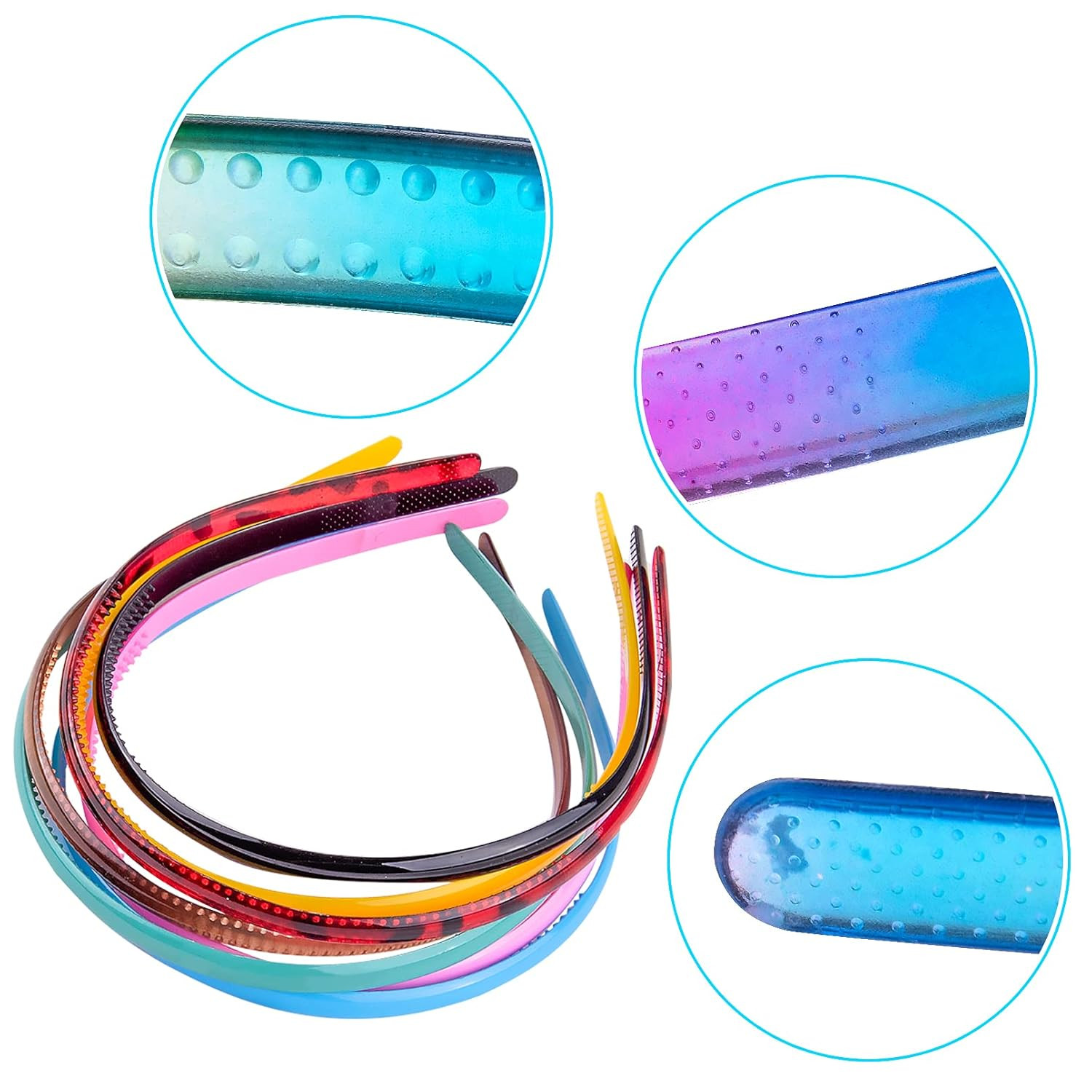 30 Pcs Thin Plastic Headbands with Teeth Colorful 0.8cm Plain Hair Bands