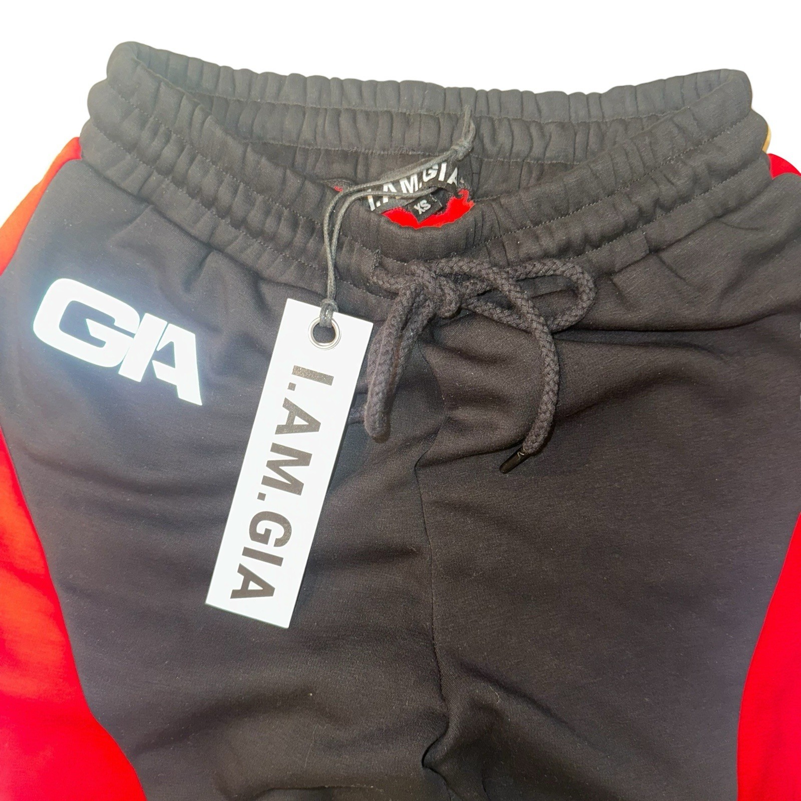 I AM GIA Red Black Silver Reflective Colorblock Hoodie Sweats Set Size XS NWT