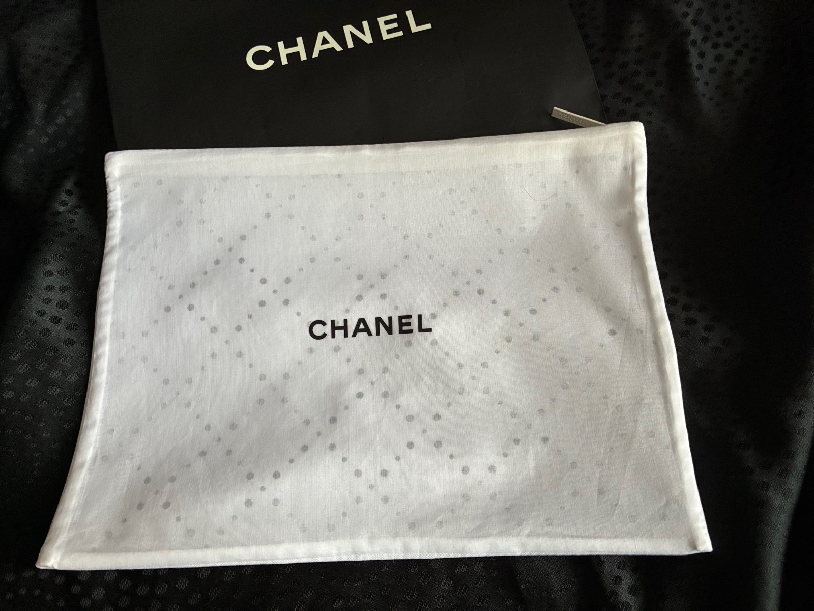 CHANEL Diamond Pattern Perforations White Storage Bag 9.5 in H x 12.75 in W