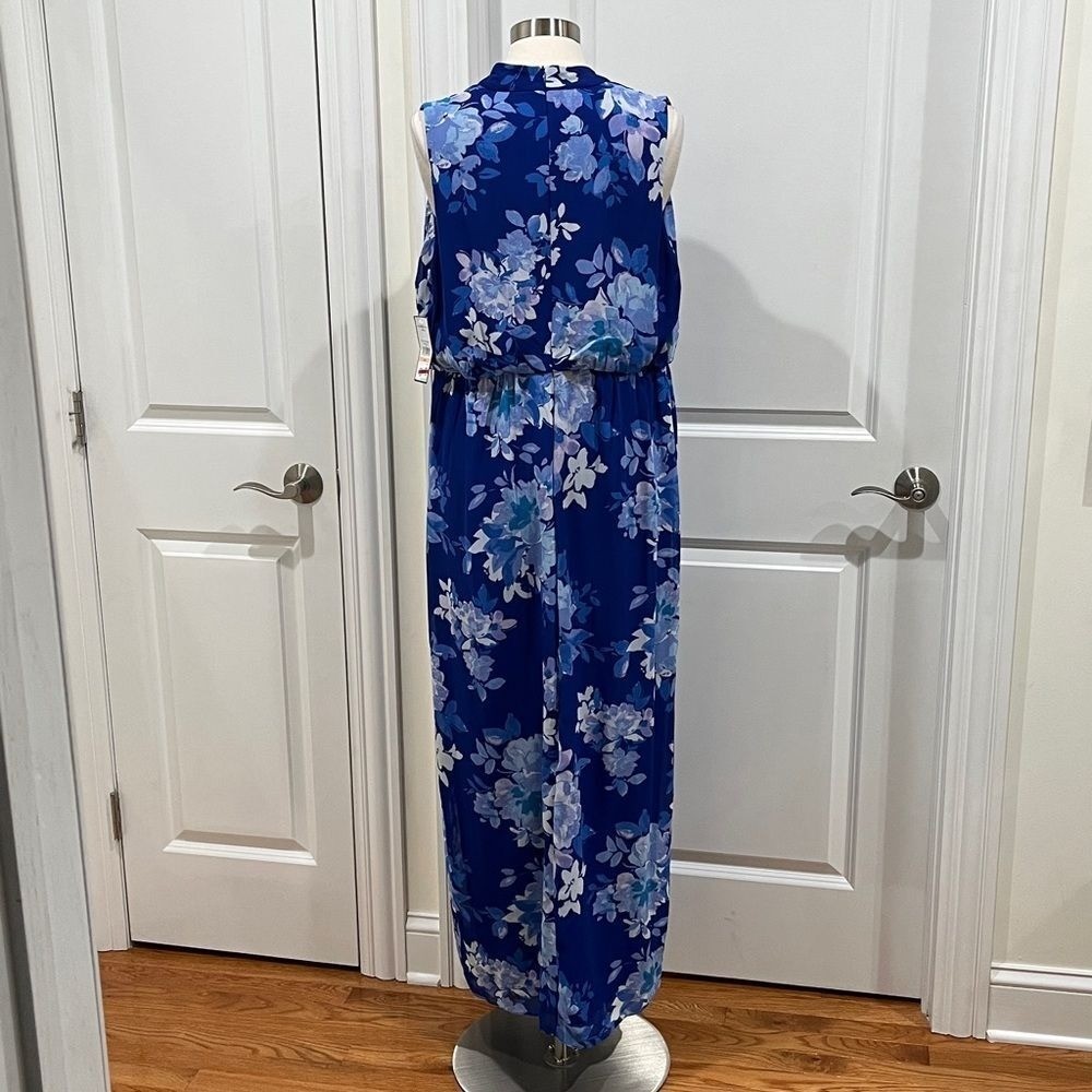 New! Jessica Howard Blue V-Neck Sleeveless Maxi Dress Size 14W NWT